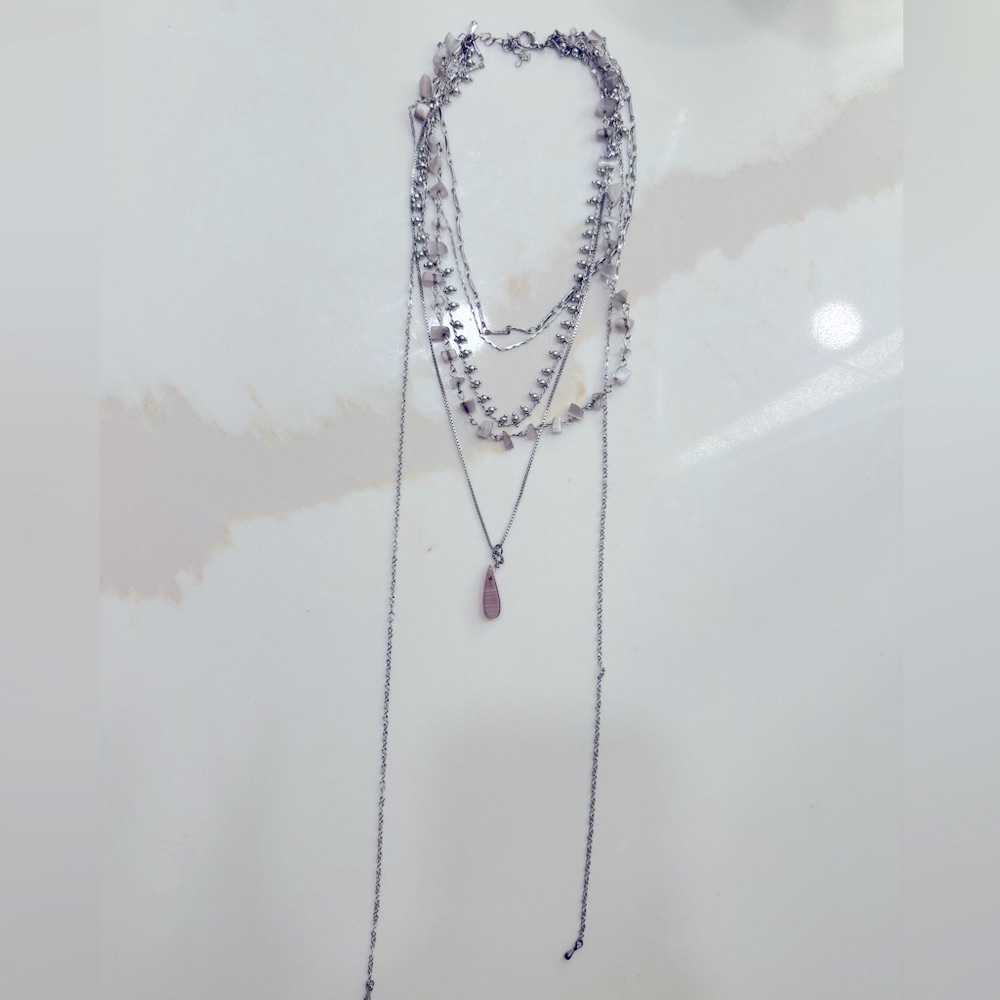 Free People Boho Silver and purple amethyst layered necklace - Picture 2 of 3